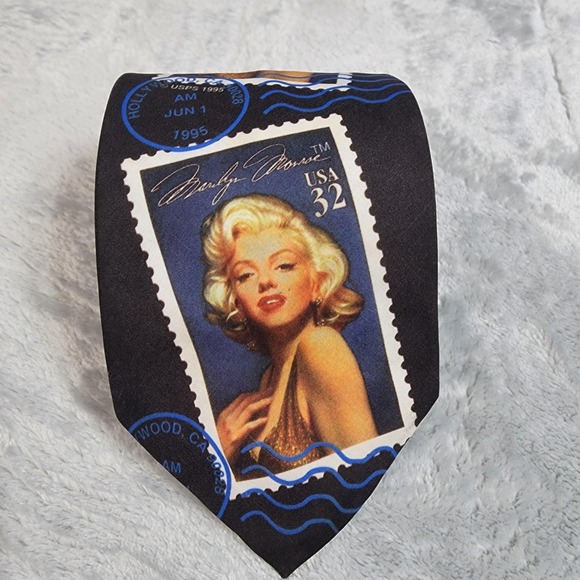 Ralph Marlin Other - Vintage Ralph Marlin Tie Mens One Size Black Marilyn Monroe Stamps USPS 1995 USA